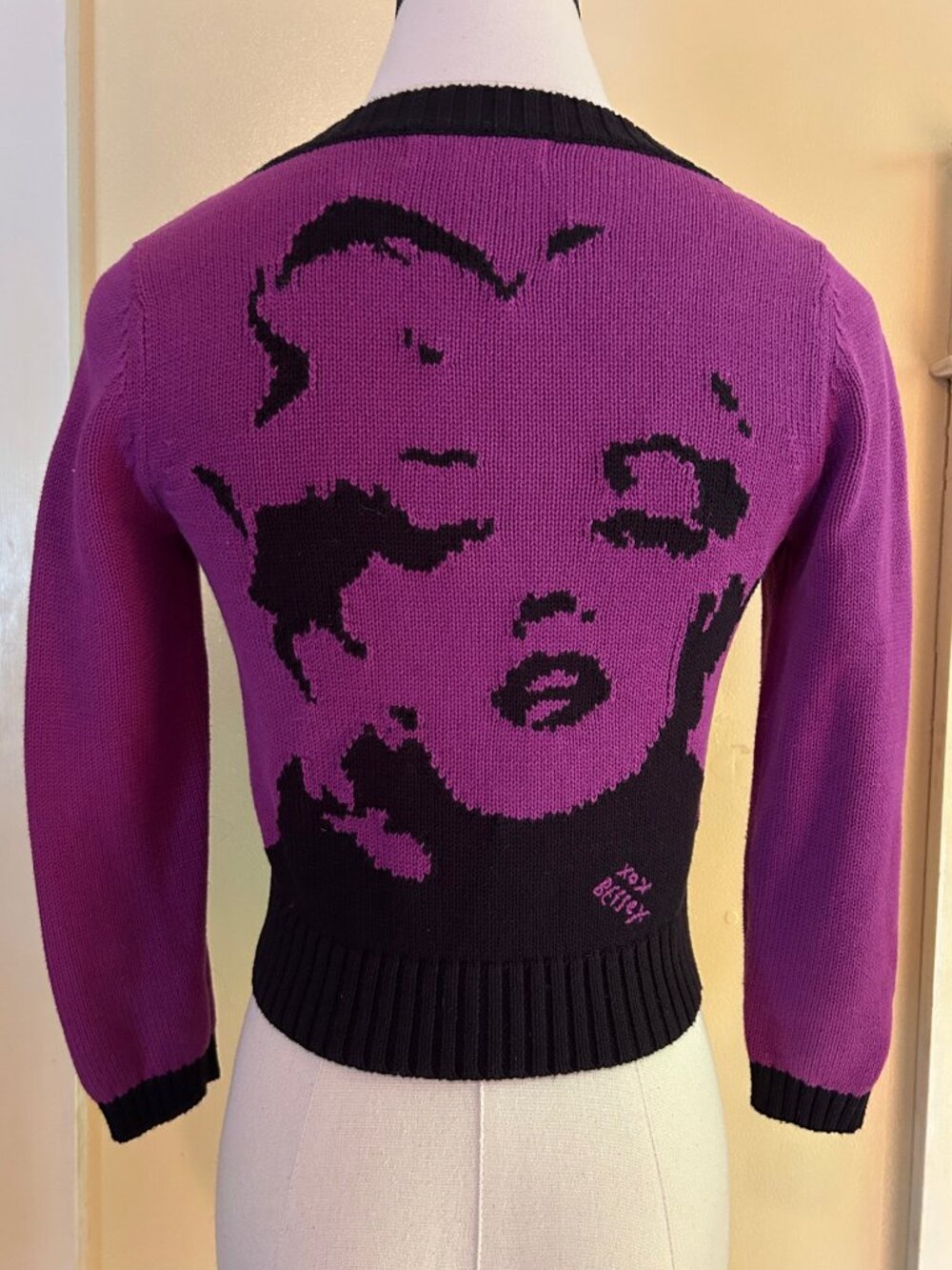 Betsey Johnson Marilyn Monroe Purple & Black Cropped Cardigan